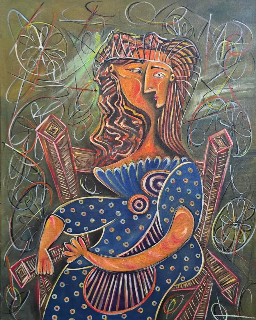 Pablo Picasso Spanish 1881-1973 Oil on Canvas Painting in the Style of Picasso. Magritte & Chagall: Title:Untitled Technique:Oil on canvas Measures:20 × 16 inches(50.8 × 40.64 cm) Year:Circa 1930s–1960s Condition:Good overall condition. The canvas is structurally sound, with a stable pictorial s