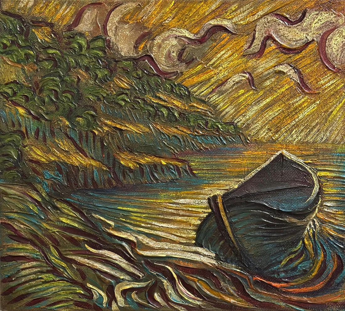 Vincent Van Gogh Dutch 1853-1890 Oil on Canvas painting in the style of. Gaugin, Monet, Degas Period: Title:Zeegezicht Technique:Oil on canvas Measures:9 x 10 Year:Circa 1880s–1890s Condition:Good overall condition. The canvas is structurally sound, with a stable pictorial surface. The paint layers