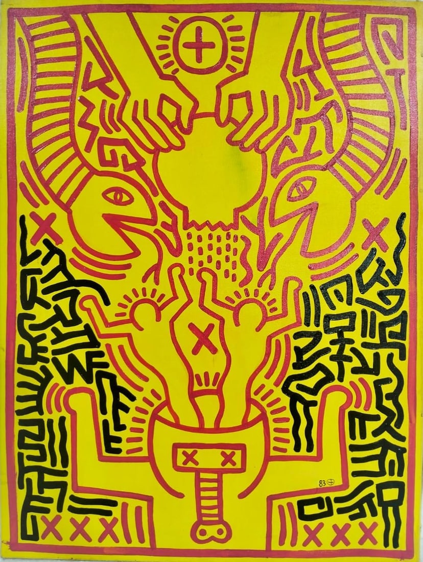 Keith Haring American 1958 - 1990 Acrylic/Masonite In The Style of. Warhol & Haring Pop Art Period. (1 of 6)