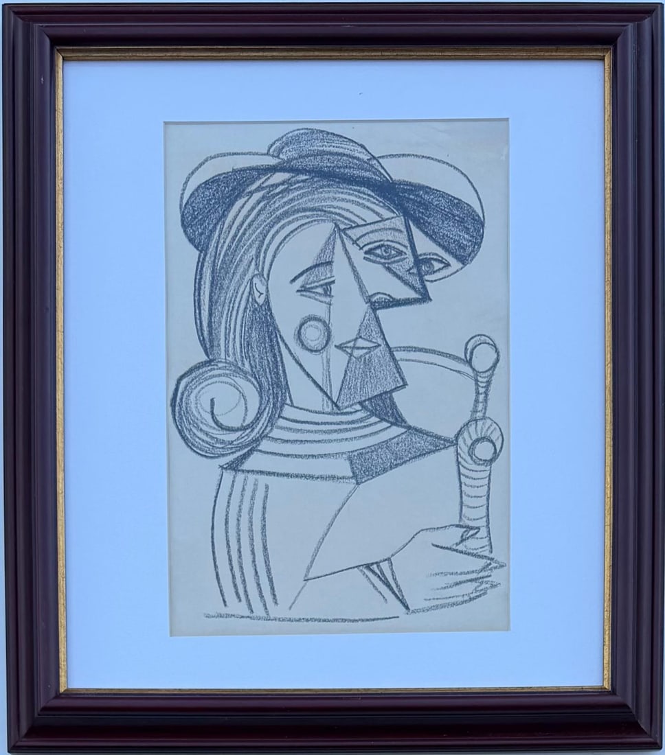 Pablo Picasso Spanish 1881-1973 Crayon/Paper Painting in the Style of Picasso. Magritte & Chagall (1 of 5)