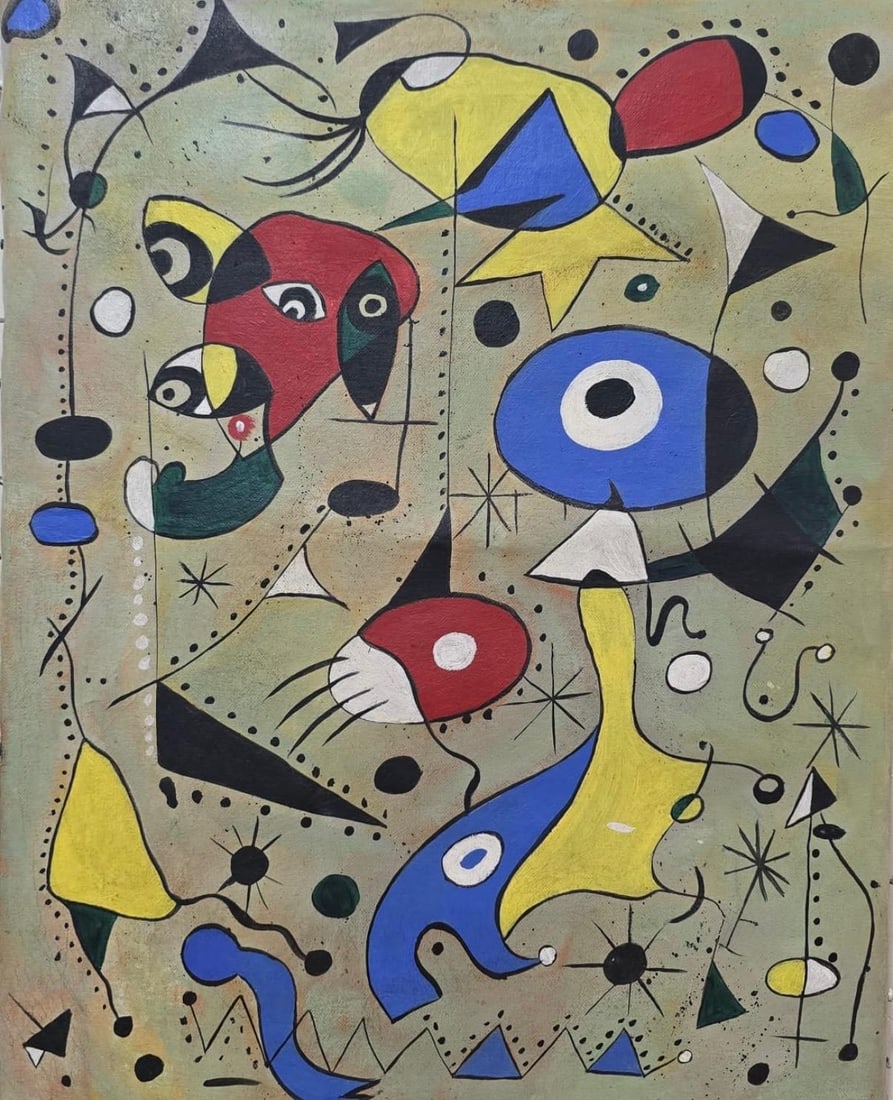Joan Miro Spanish 1893 - 1983 Oil on Canvas in the style of. Dali, Magritte, & Miro Surrealism Era. (1 of 6)