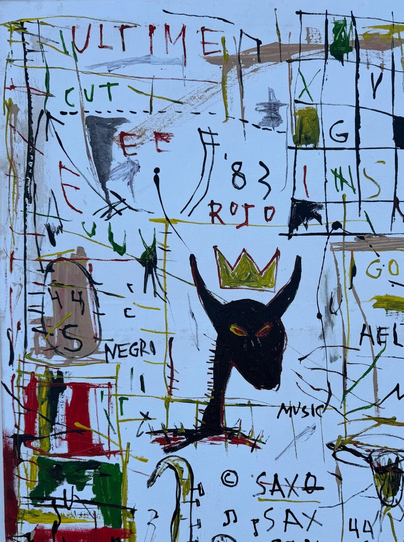 Jean Michel Basquiat 1960-1988 Mixed Media/Canvas In The Style of. Haring,Warhol,Basquiat Era. (1 of 5)