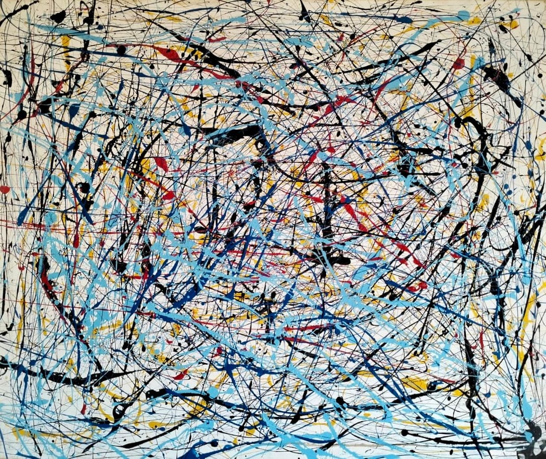 Jackson Pollock American Oil on Canvas Painting In The Style of. Rothko, Kline, & Pollock Era (1 of 6)