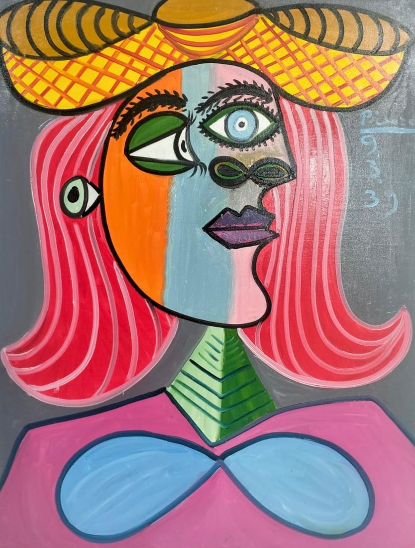 Pablo Picasso Spanish 1881-1973 Oil on Canvas Painting in the Style of Picasso. Magritte & Chagall (1 of 6)