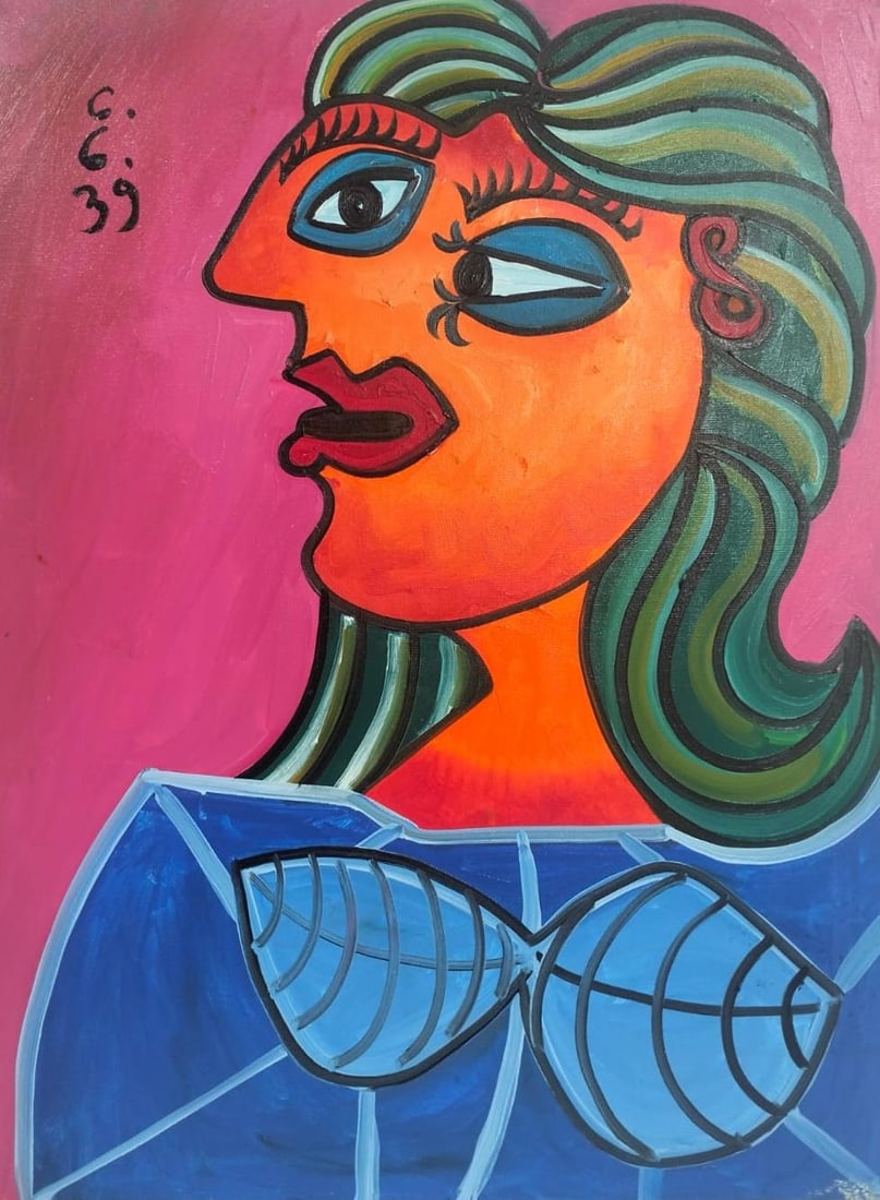 Pablo Picasso Spanish 1881-1973 Oil on Canvas Painting in the Style of Picasso. Magritte & Chagall: Title: Buste de femme Technique: Oil on canvas Measures: 31 ½ × 23 ¾ inches (80 × 60 cm) Year: 1939 Condition:The painting is in good overall condition. The surface shows stable pigmen