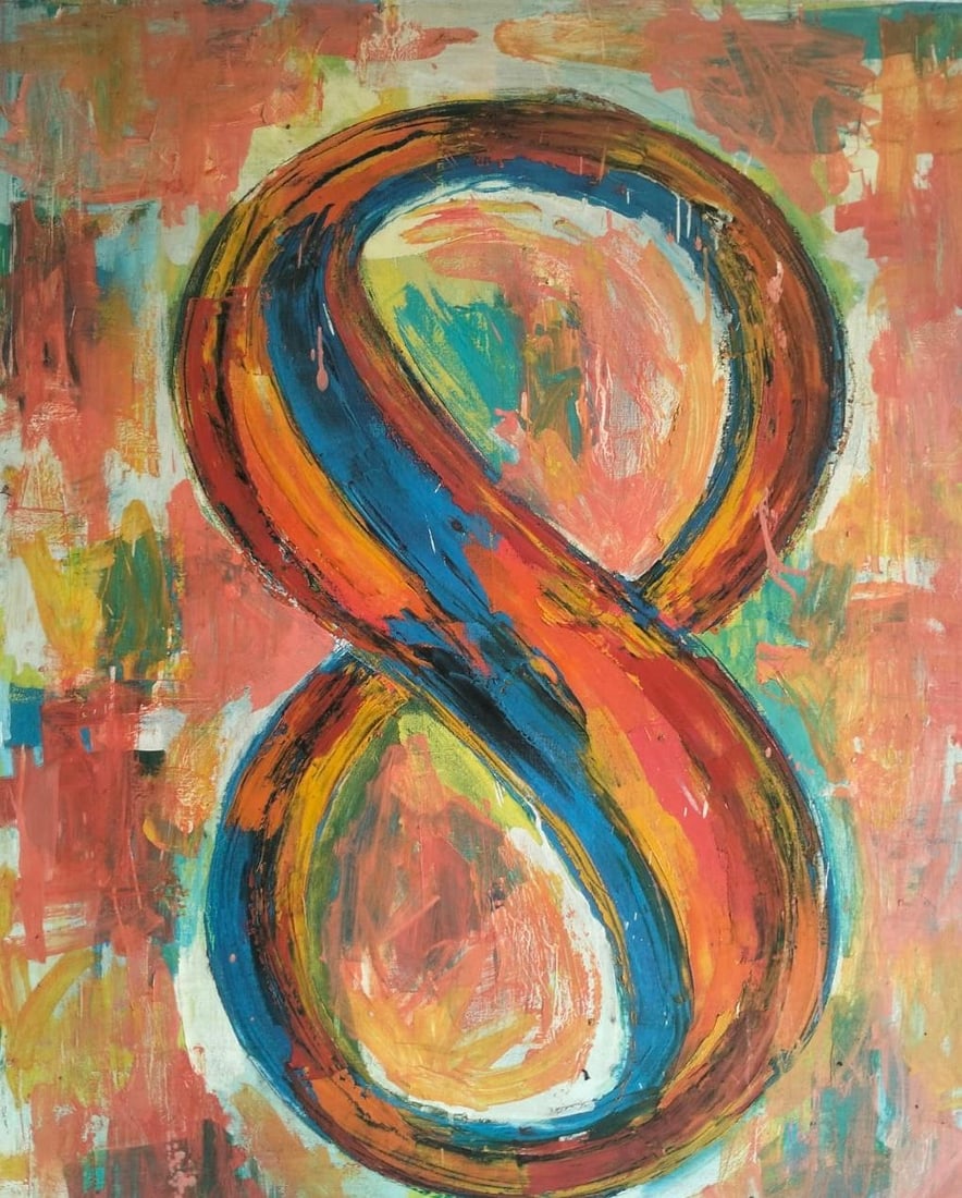 Jasper Johns American Oil on Canvas painting in the style of. Pollock, Kline, Abstract Era: Title: Figure Eight Technique: Oil on canvas Measures: 43 × 35 inches (109.2 × 88.9 cm) Year: Circa 1960 Condition:The painting is in good overall condition. The surface shows layered pigment applic