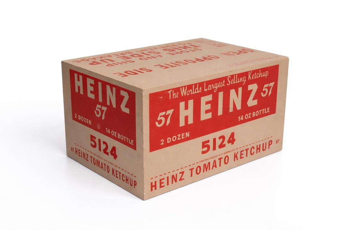 Andy Warhol Silkscreen/Canvas in the style of. Warhol & Haring Pop Art: Title: Heinz 57 Tomato Ketchup Shipping Carton Technique: Printed corrugated cardboard Measures: 20 × 20 inches (50.8 × 50.8 cm) Year: Circa 1960 Condition:The carton is in very good overall conditi
