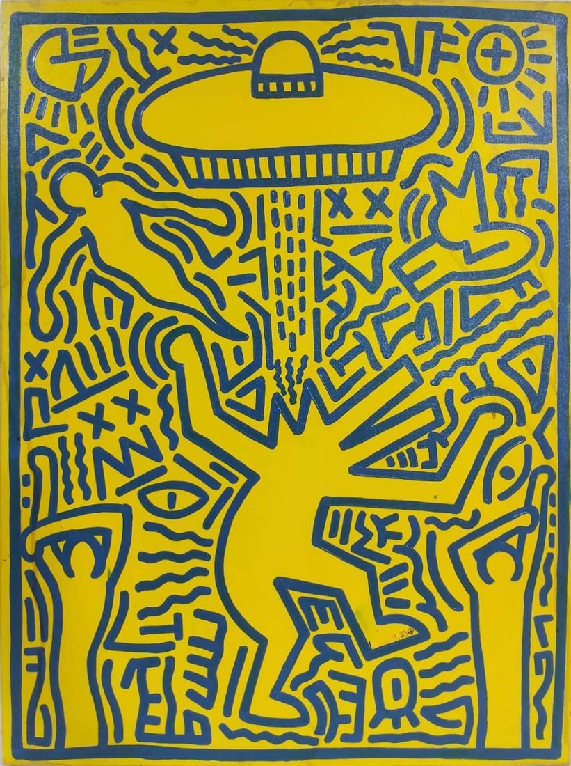 Keith Haring American 1958 - 1990 Acrylic/Canvas In The Style of. Warhol & Haring Pop Art Period. (1 of 5)