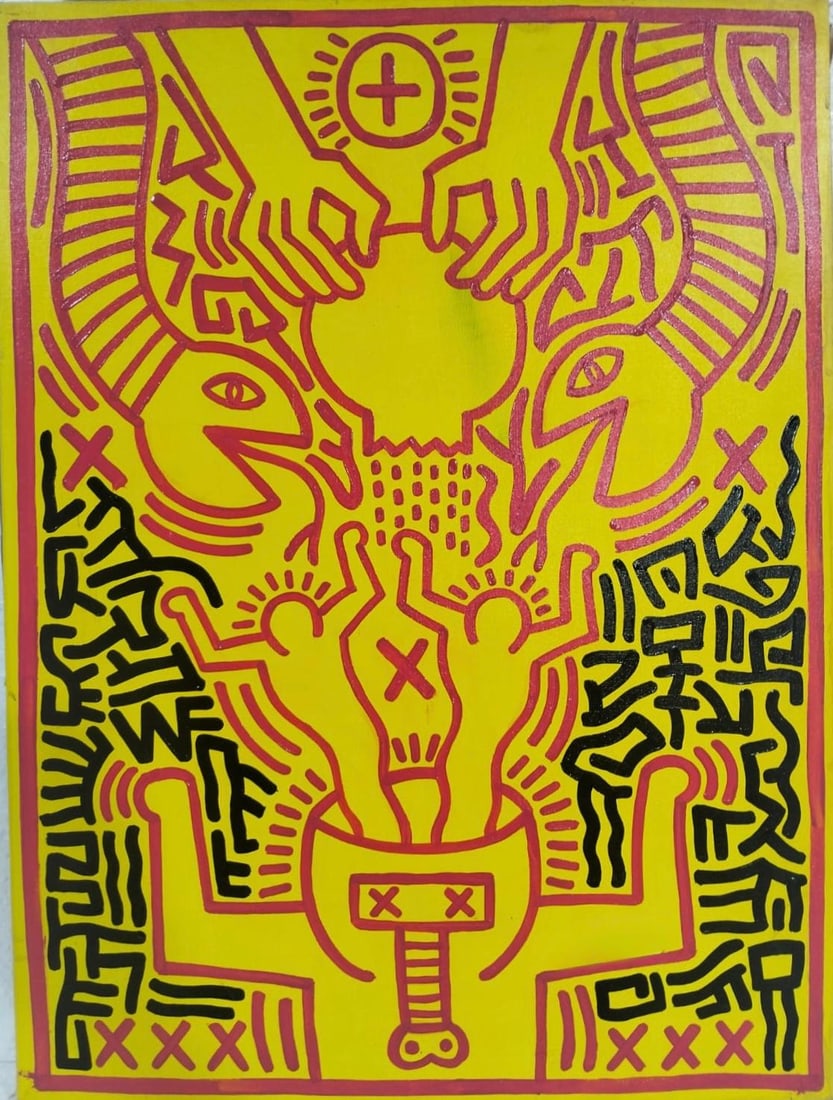 Keith Haring American 1958 - 1990 Acrylic/Canvas In The Style of. Warhol & Haring Pop Art Period. (1 of 5)