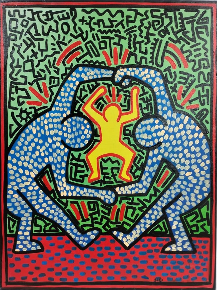 Keith Haring American 1958 - 1990 Acrylic/Canvas In The Style of. Warhol & Haring Pop Art Period. (1 of 5)