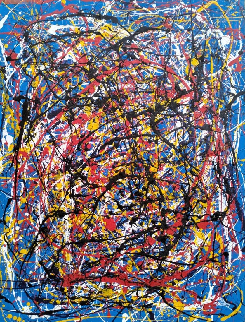 Jackson Pollock American Oil on Canvas Painting In The Style of. Rothko, Kline, & Pollock Era (1 of 5)