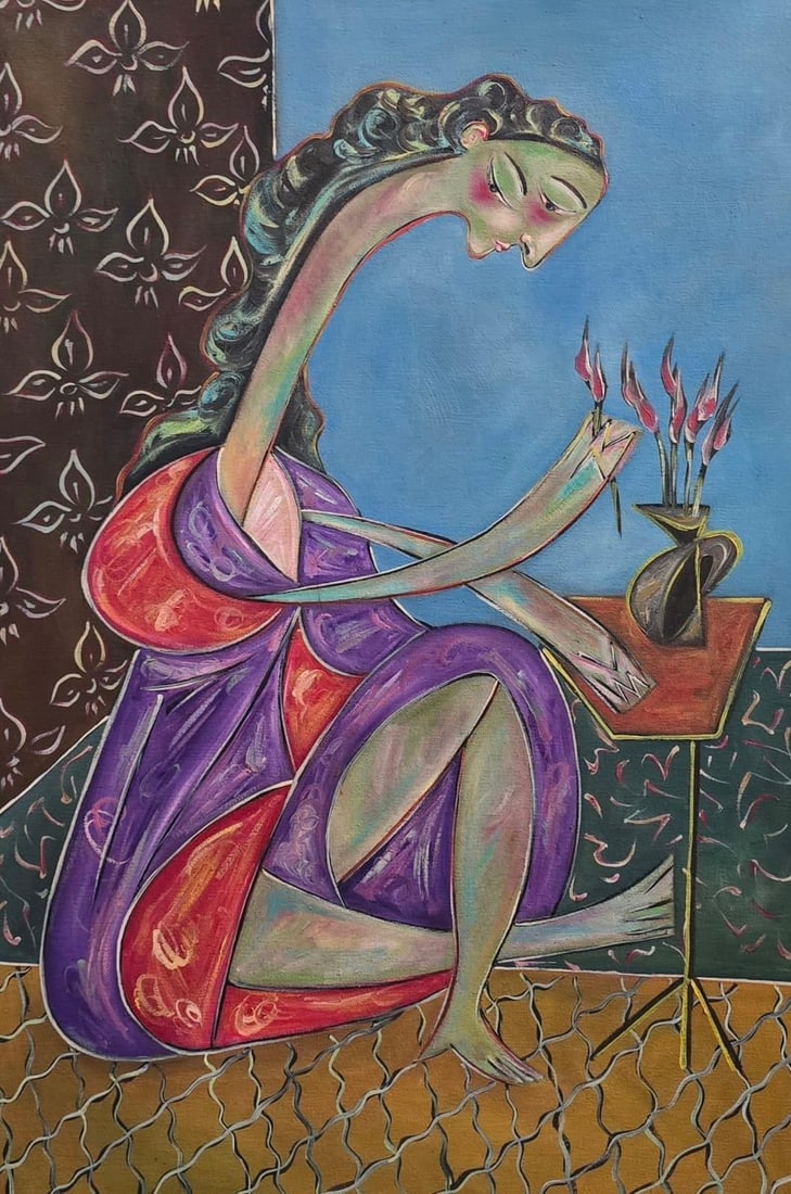 Pablo Picasso Spanish 1881-1973 Oil on Canvas Painting in the Style of Picasso. Magritte & Chagall: Title: Untitled Technique: Oil on canvas Measures: 23 × 15 inches (58.4 × 38.1 cm) Year: 1958 Condition: The painting is in good overall condition. The surface presents stable pigment layers with mi