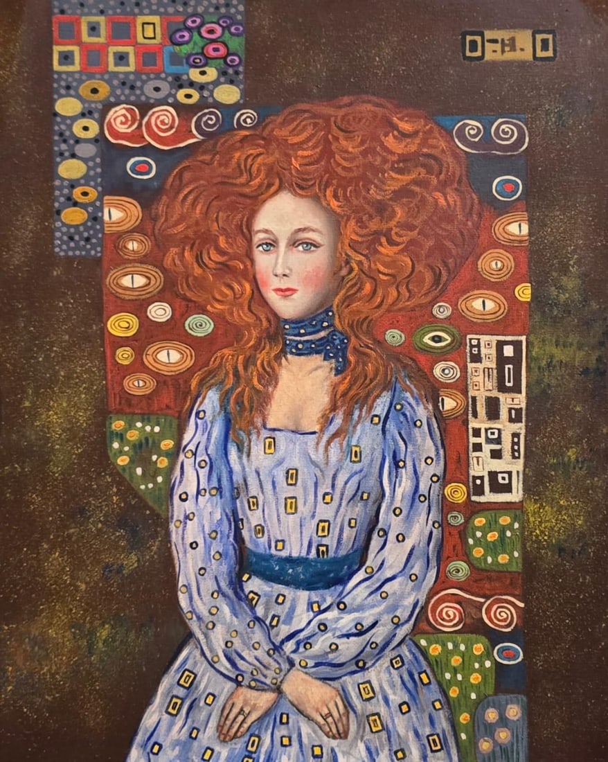 Gustav Klimt 1862 – 1918 Austrian Oin on Canvas In the style of. Vienna Secession Movement: Title: Untitled Technique: Oil on canvas Measures: 20 × 16 inches (50.8 × 40.6 cm) Year: Circa mid–20th century Condition: The painting is in good overall condition. The surface displays stable pi