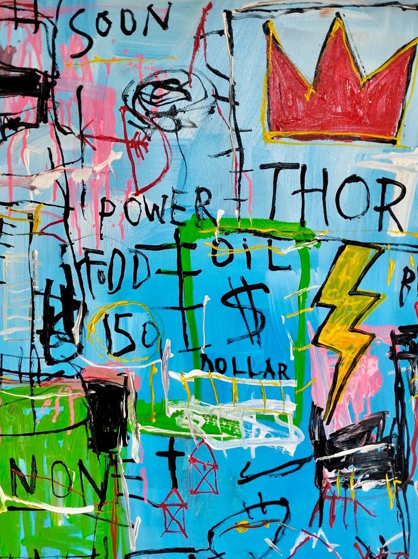 Jean Michel Basquiat 1960-1988 Mixed Media/Canvas In The Style of. Haring,Warhol,Basquiat Era. (1 of 7)