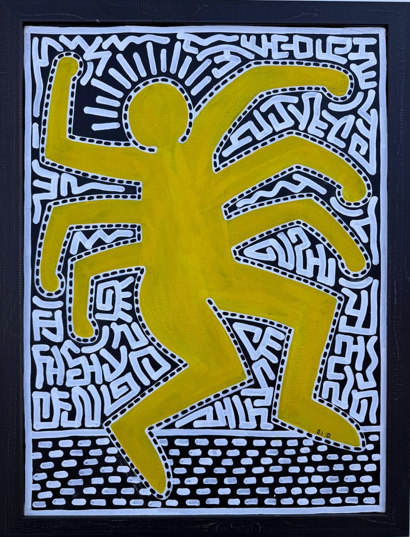 Keith Haring American 1958 - 1990 Acrylic/Canvas In The Style of. Warhol & Haring Pop Art Period.: Title: Untitled Technique: Acrylic on canvas Measures:31 × 23 inches(78.74 × 58.42 cm) Year: 1983 Condition:Good overall condition. The canvas is stable and well-supported on its stretcher. The acry
