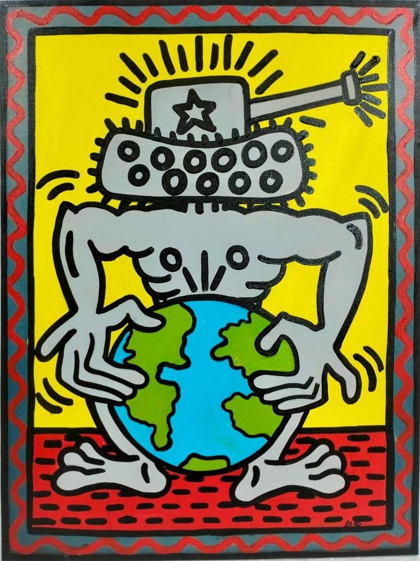 Keith Haring American 1958 - 1990 Acrylic/Canvas In The Style of. Warhol & Haring Pop Art Period.: AcrTitle: Untitled Technique: Acrylic on canvas Measures: 31 × 23 inches (78.7 × 58.4 cm) Year: 1982 Condition: The painting is in good overall condition. The surface shows stable pigment layers wit