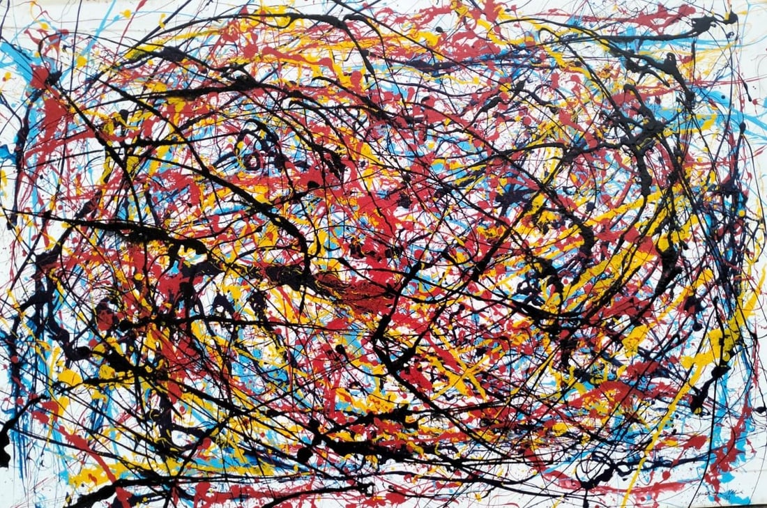 Jackson Pollock American Oil on Canvas Painting In The Style of. Rothko, Kline, & Pollock Era (1 of 7)