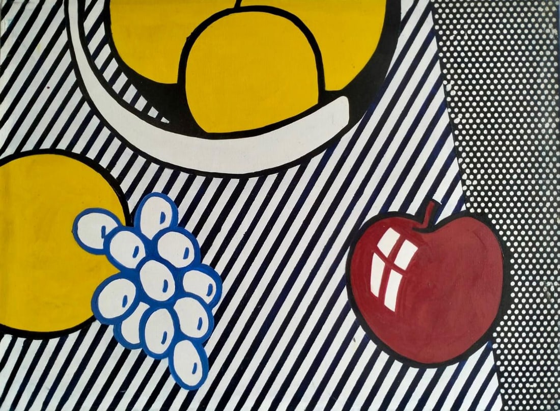 Roy Lichtenstein American Oil on Canvas In the style of. Pop art Era: Title: Untitled Technique: Acrylic on canvas Measures: 23 × 31 inches (58.4 × 78.7 cm) Year: 1974 Condition: The painting is in good overall condition. The surface displays stable pigment layers wit