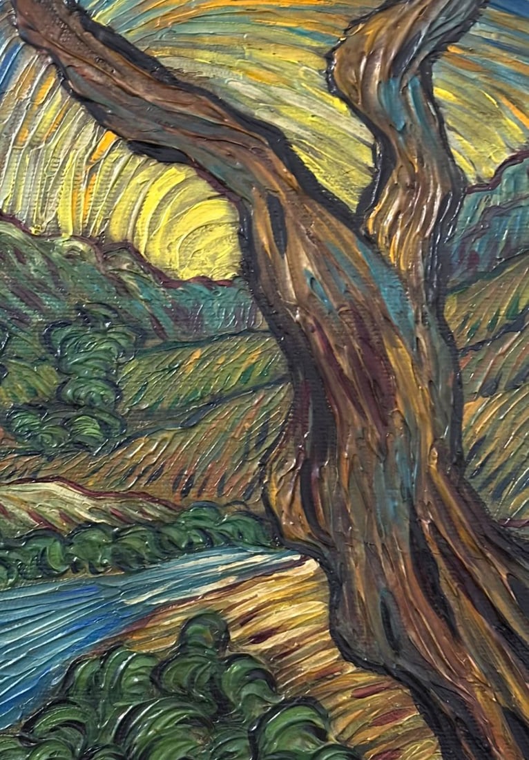 Vincent Van Gogh Dutch 1853-1890 Oil on Canvas painting in the style of. Gaugin, Monet, Degas Period: Title: Untitled Technique: Oil on canvas Measures: 11 × 8 inches (27.9 × 20.3 cm) Year: Circa mid–20th century Condition: The painting is in good overall condition. The surface displays thick impa