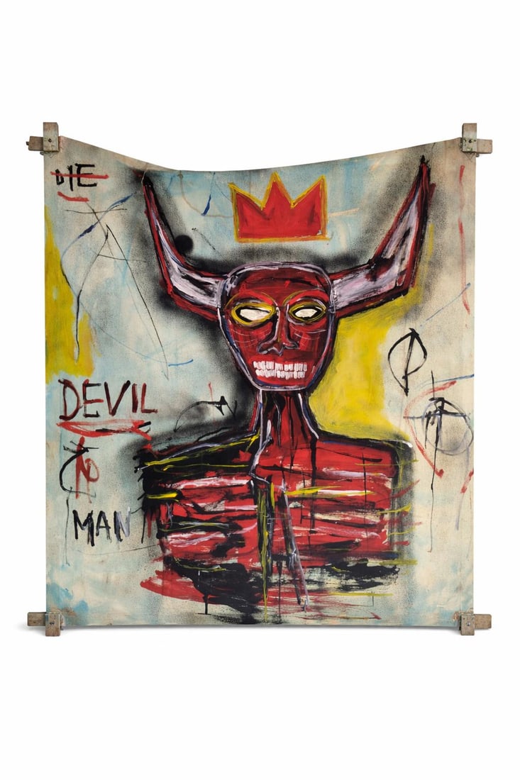 Jean Michel Basquiat 1960-1988 Mixed Media/Canvas In The Style of. Haring,Warhol,Basquiat Era.: Title: Untitled Technique: Acrylic on canvas with tied wood supports Measures:40 × 40 inches(102 × 102 cm) Year: Circa 1982 Condition:Good overall condition. The canvas is stable and properly tensio