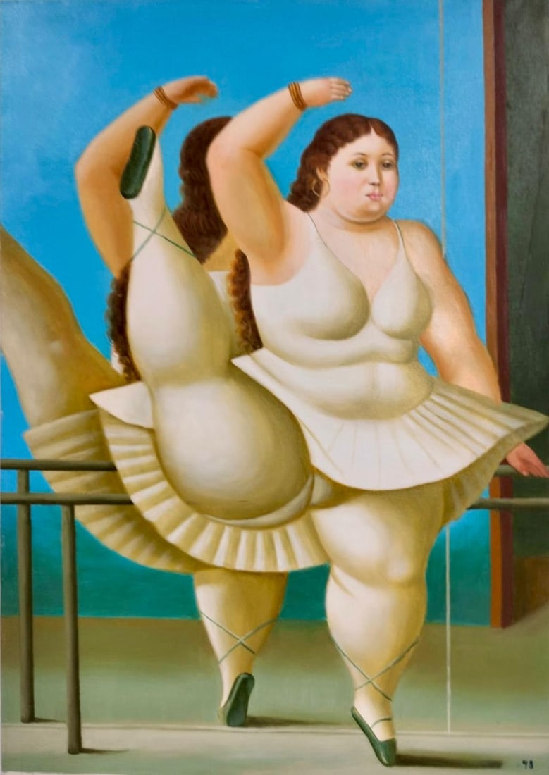 Fernando Botero (1932–2023) Colombian Oil/Canvas in the Style of Botero Late 20th Century: Title: Ballet dancer Technique: Oil on canvas Measures: 27 ¾ × 19 ¾ inches (70 × 50 cm) Year: Circa 1998 Condition: The painting is in very good overall condition. The surface shows st