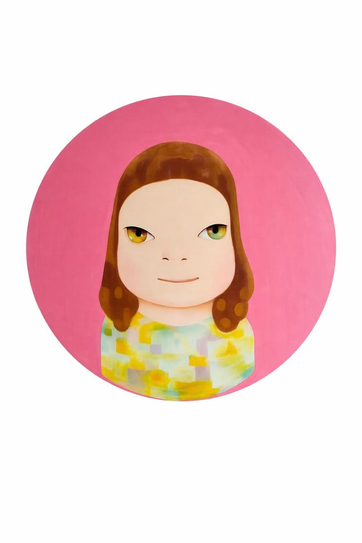 Yoshitomo Nara Acrylic on Canvas Japanese In the Style of. Manga Style: Title: Nowhere Bunny in Somewhere Technique: Acrylic on canvas Measures: 31 inches diameter (78.7 cm diameter) Year: Circa 1959–Present Condition: The artwork is in good overall condition. The paint