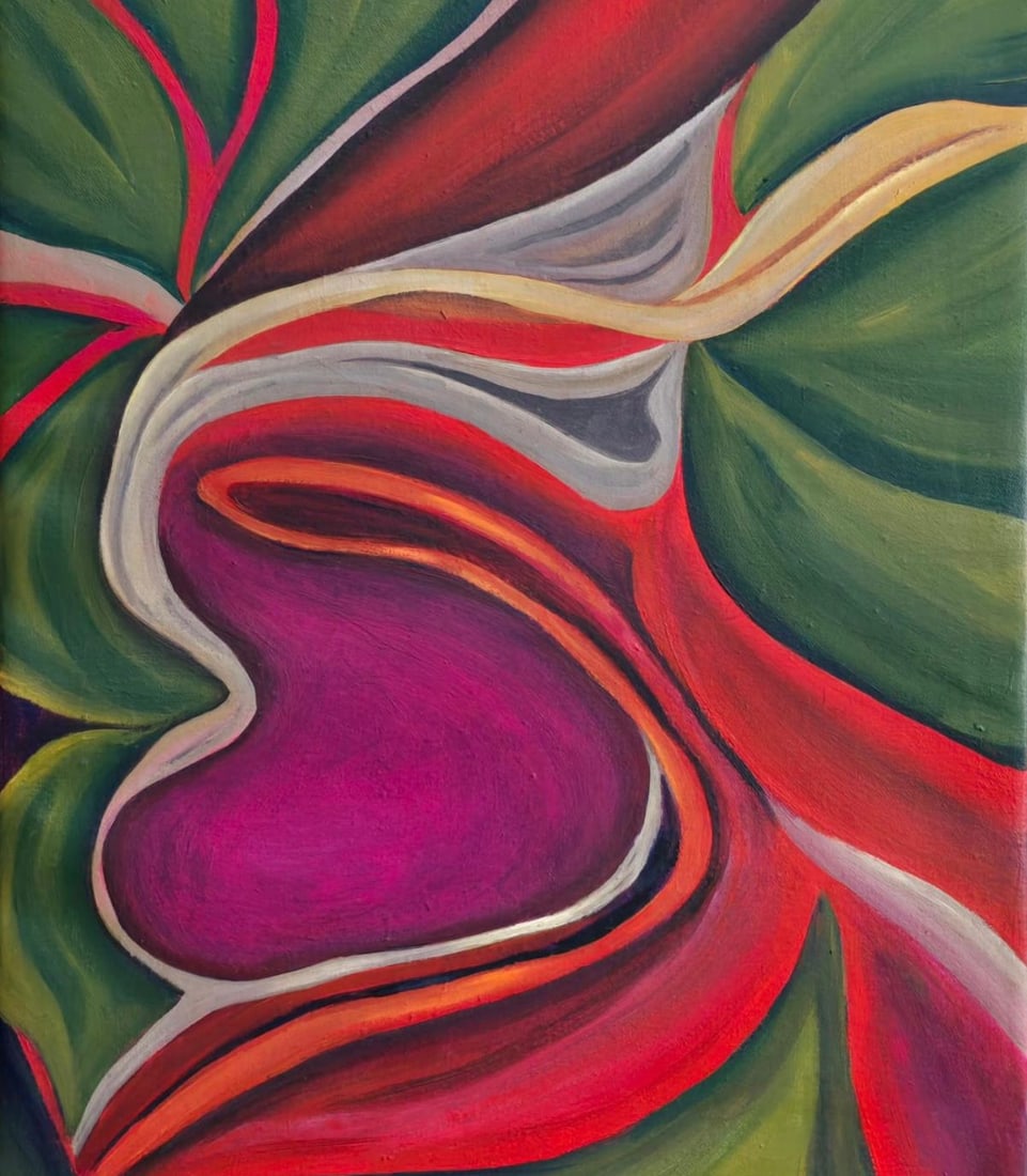 Georgia O'Keeffe American Oil On Canvas Painting in the style of. Pollock & O'Keeffe. Abstract Era: Title: Abstract Organic Composition Technique: Oil on canvas Measures: 15 × 11 inches (38.1 × 27.9 cm) Year: Circa 1887–1986 Condition: The painting is in good overall condition. The surface shows