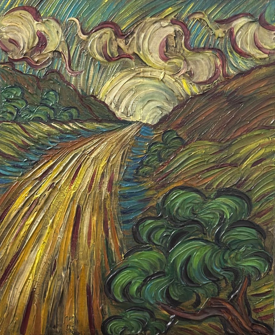 Vincent Van Gogh Dutch 1853-1890 Oil on Canvas painting in the style of. Gaugin, Monet, Degas Period: Title: Untitled Technique: Oil on canvas Measures: 11 × 8 inches (27.9 × 20.3 cm) Year: Circa mid–20th century Condition: The painting is in good overall condition. The surface displays thick impa