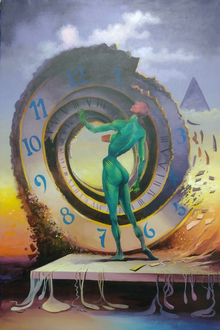 Salvador Dali Spanish 1904 - 1989 Oil on Canvas Painting in the style of. Picasso & Dali: Title: Untitled Technique: Oil on canvas Measures: 23 × 15 inches (58.4 × 38.1 cm) Year: Circa 1940s Condition: The painting is in good overall condition. The surface shows stable pigment with minor