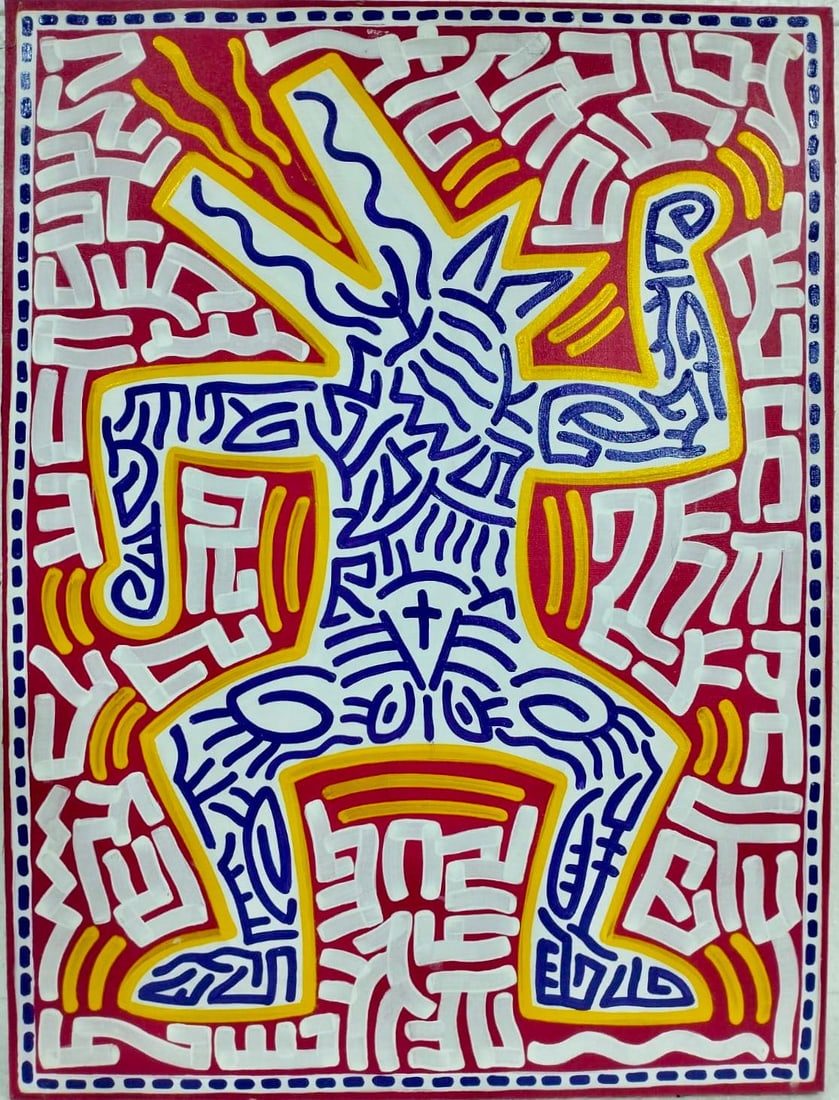 Keith Haring American 1958 - 1990 Acrylic/Canvas In The Style of. Warhol & Haring Pop Art Period. (1 of 8)