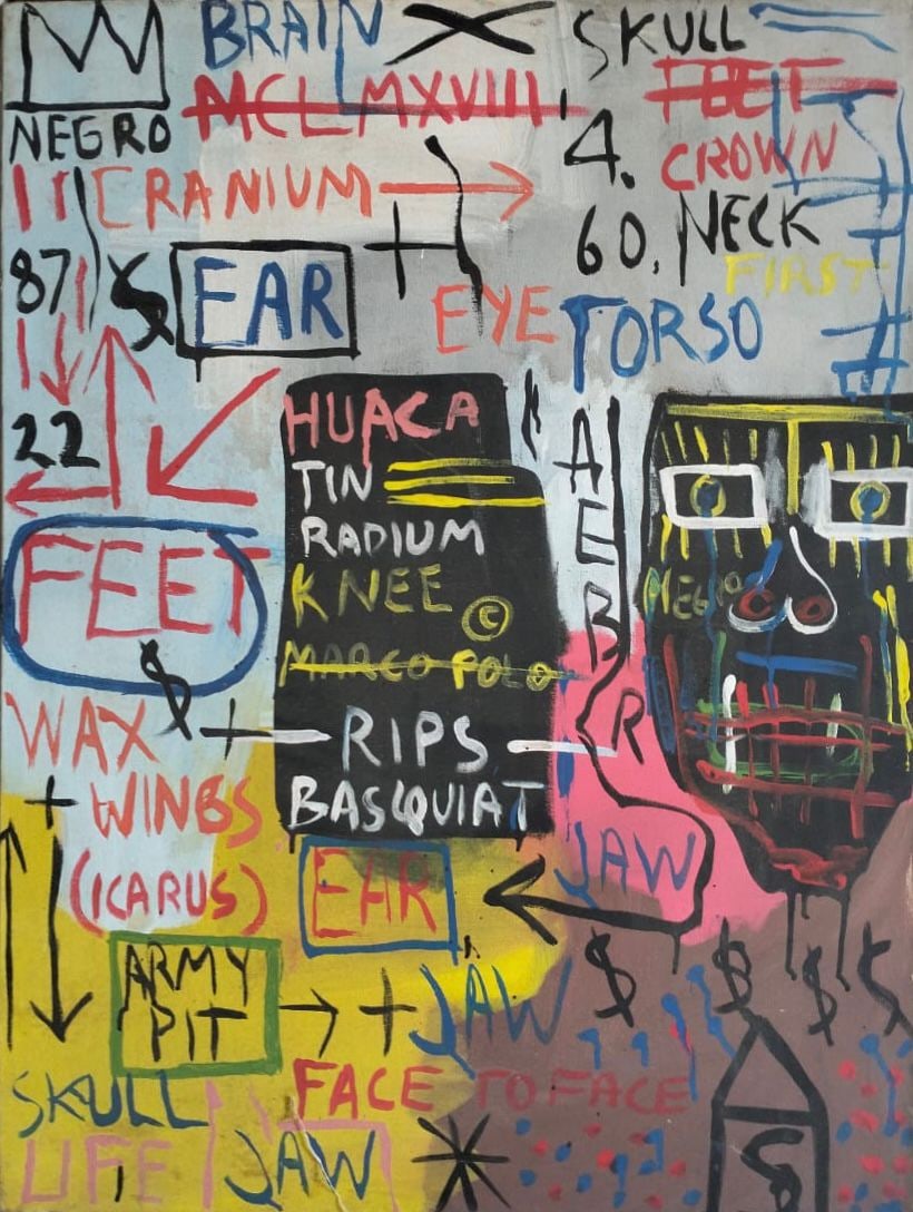 Jean Michel Basquiat 1960-1988 Mixed Media/Canvas In The Style of. Haring,Warhol,Basquiat Era. (1 of 6)