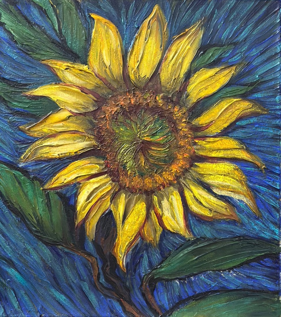 Vincent Van Gogh Dutch 1853-1890 Oil on Canvas painting in the style of. Gaugin, Monet, Degas Period: Title: Untitled (Sunflower Study) Technique: Oil on canvas (impasto) Measures: 10 × 9 inches (25.4 × 22.9 cm) Year: Contemporary Condition: Very good condition. The heavy impasto application is stab