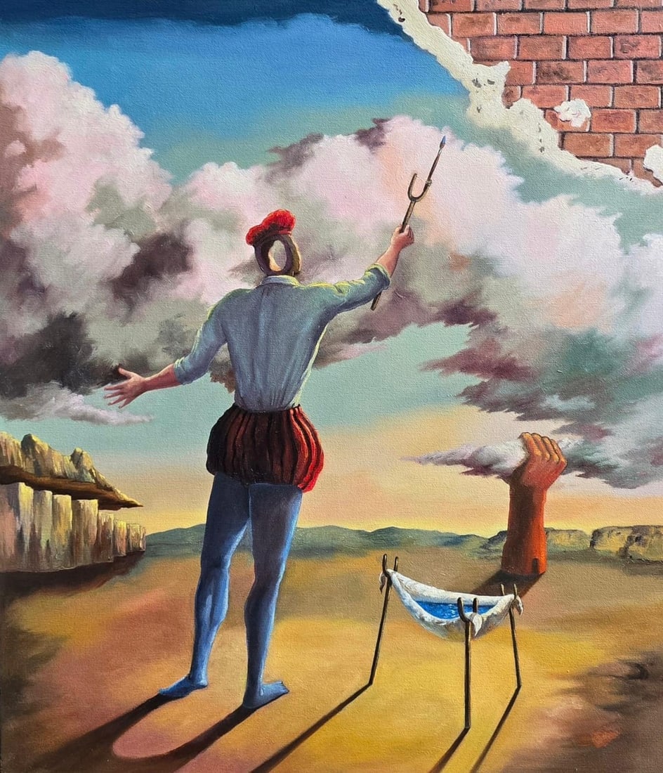 Salvador Dali Spanish 1904 - 1989 Oil on Canvas Painting in the style of. Picasso & Dali: Title: Untitled Technique: Oil on canvas Measures: 20 × 17 inches (50.8 × 43.2 cm) Year: Circa mid–20th century Condition: The painting is in good overall condition. The pigment layers appear stab