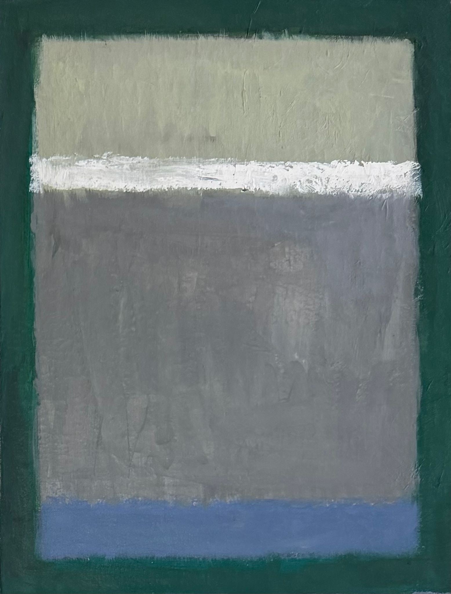 Mark Rothko American 1903-1970 oil on canvas painting in the style of Pollock , Kline , Haring Era: Title: Green Field with Silver Horizon Technique: Oil on canvas Measures: 18 x 14 inches (45.7 x 35.6 cm) Year: Mid-20th century Color Field tradition Visual Description: This contemplative and highly