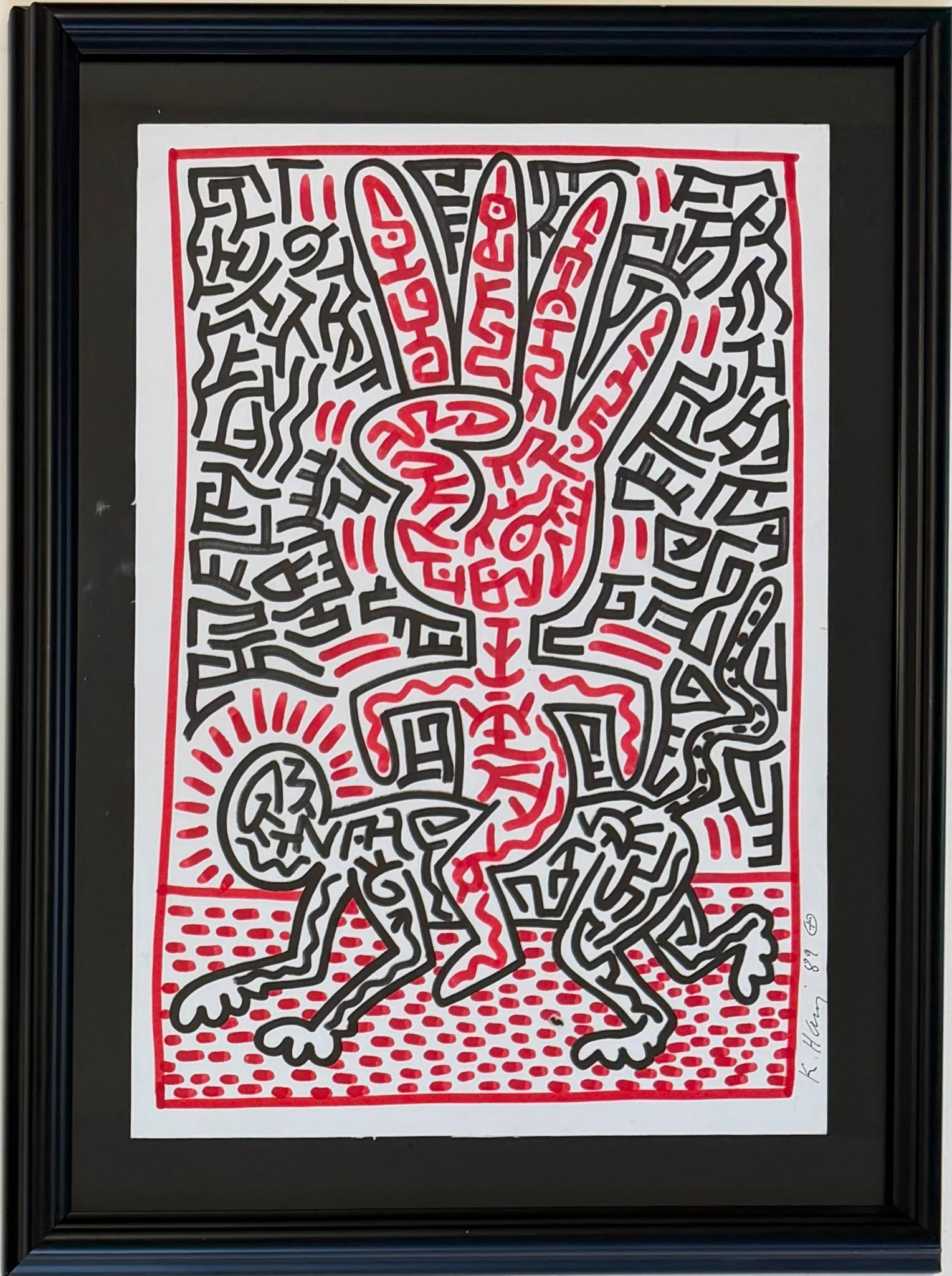 Keith Haring American 1958-1990 Felt pen on paper in the style.Pollock ,Kline, Haring Era (1 of 5)