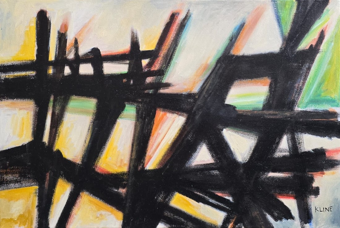 Franz Kline American 1910-1962 oil on canvas Black Structure Composition in the style of Pollock Era (1 of 7)