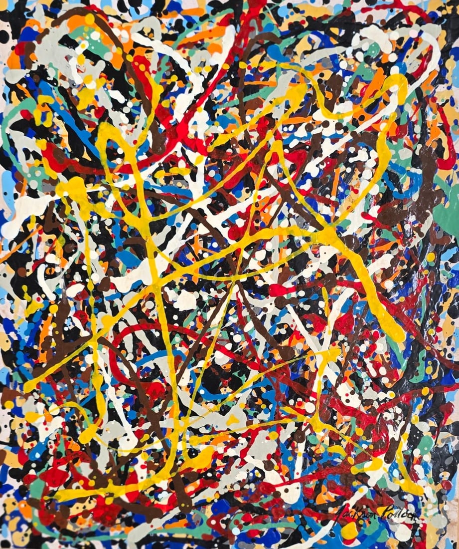 Jackson Pollock American 1912-1956 oil on paper painting In the style Untitled Drip Composition II (1 of 5)