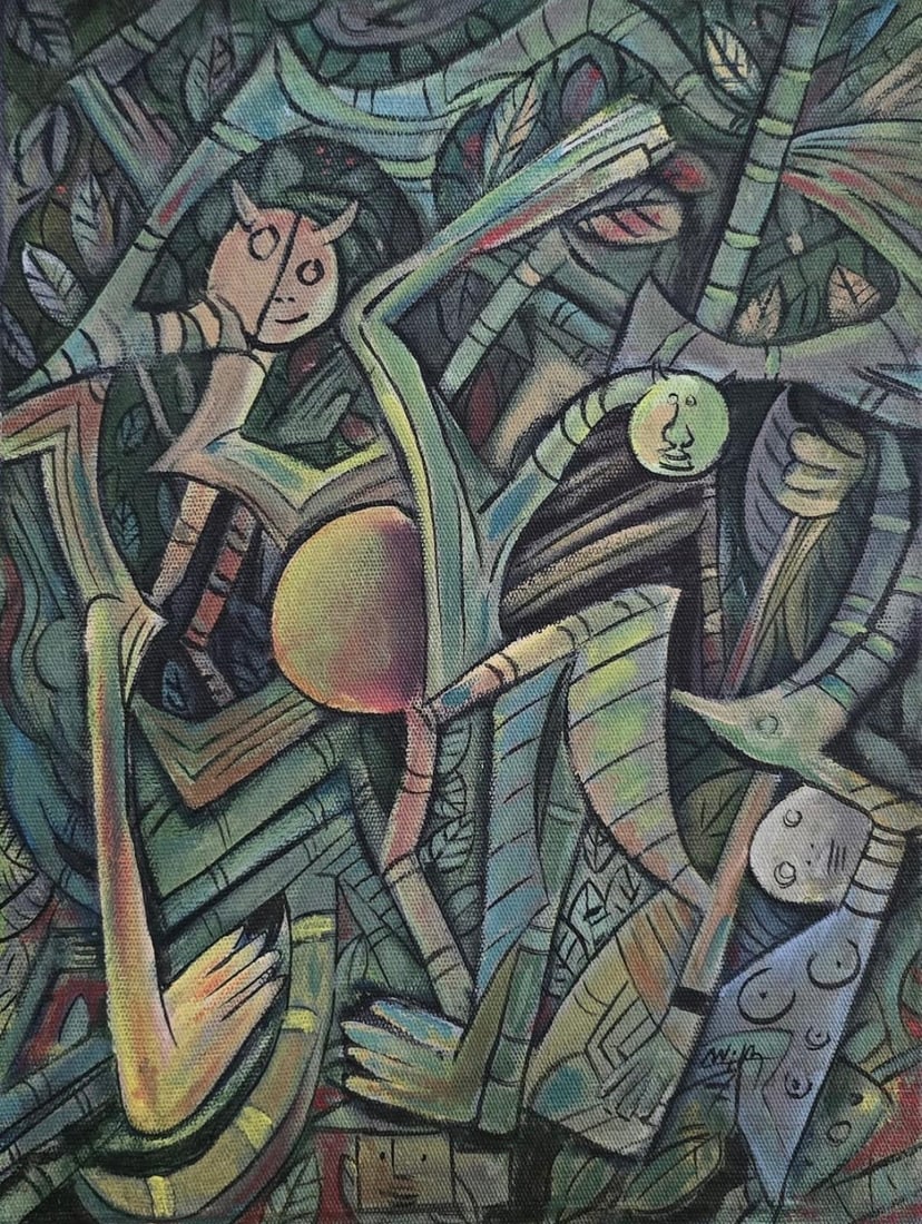 Wifredo Lam (Cuban, 1902–1982) oil on canvas painting in the style of , Kahlo , Rivera Style (1 of 5)