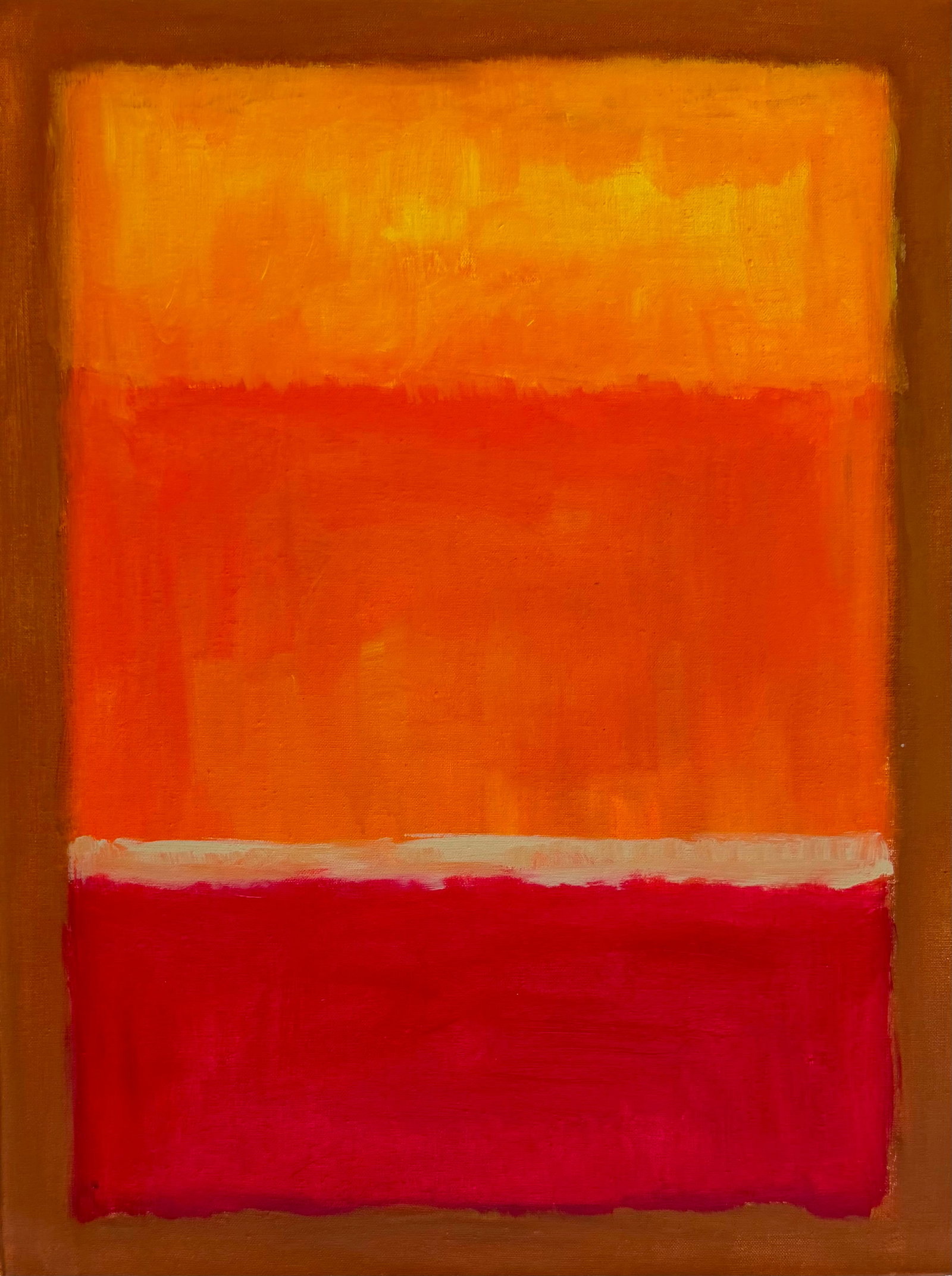 Mark Rothko American 1903-1970 oil on canvas painting in the style of Pollock , Kline , Haring Era: Title: Untitled Orange and Crimson Composition Technique: Oil on canvas Measures: 24 x 18 inches (61 x 45.7 cm) Year: Mid-20th Century Abstract Expressionist Period Visual Description: This luminous C