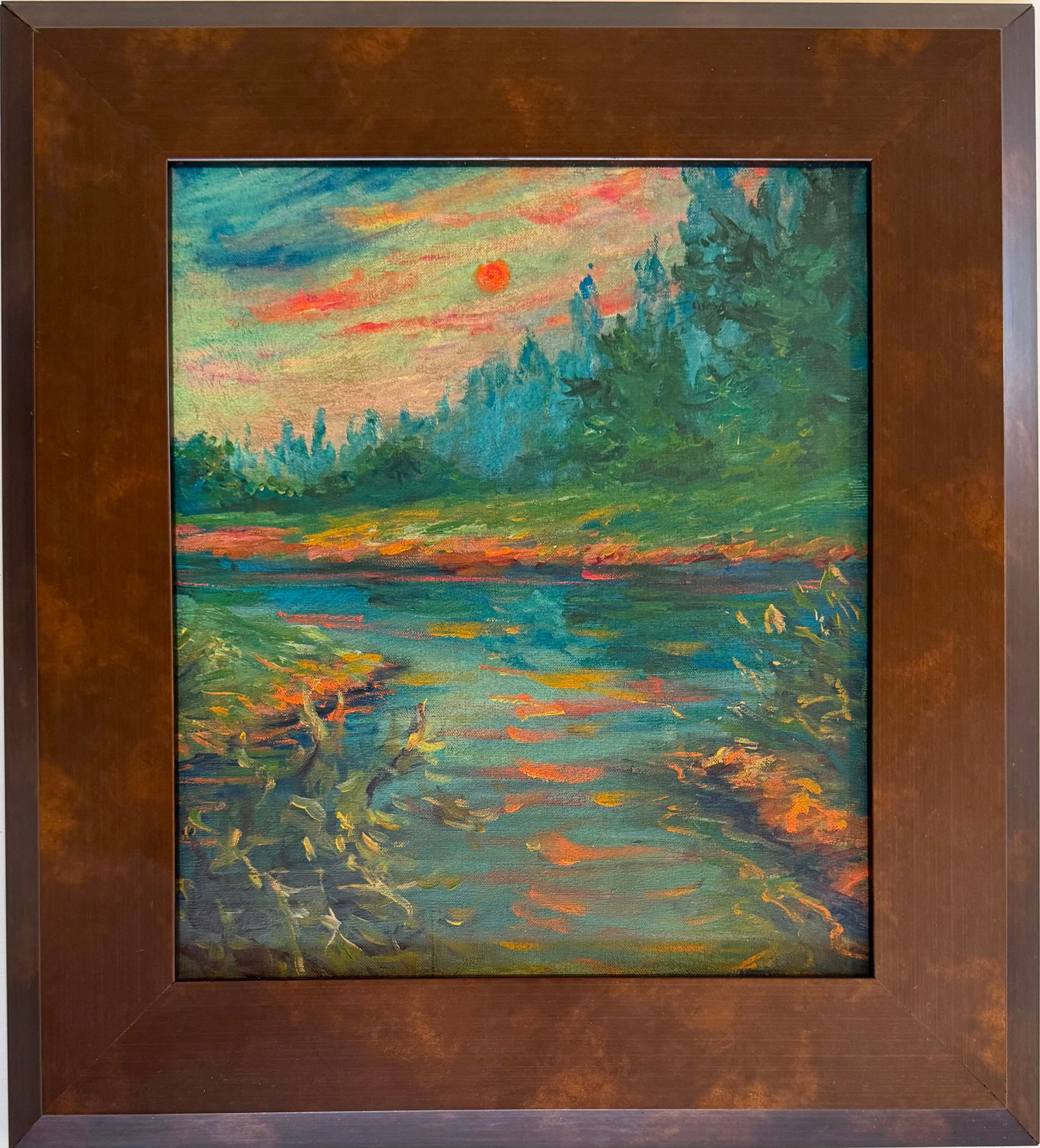 Claude Monet French 1840-1926 oil on canvas painting in the style of Sunset ReflectionsVan Goght Era (1 of 6)