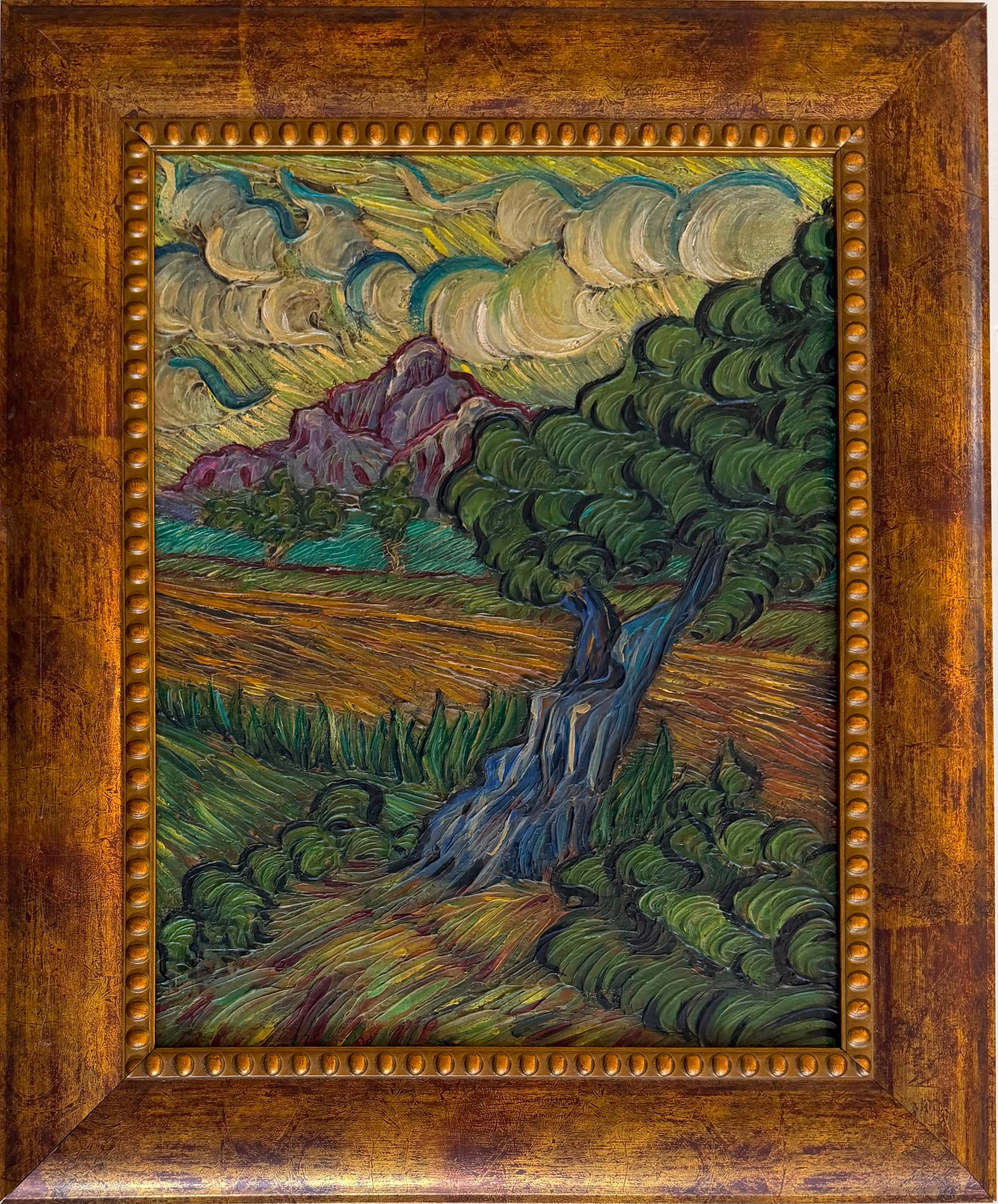 Vincent van Gogh Dutch 1853-1890 Oil on canvas painting Landschap in the style of.Monet Degas Era: Title: Landschap Technique: Oil on canvas Measures: 15 x 12 inches (38.1 x 30.5 cm) Year: Late 19th Century Post-Impressionist Tradition Visual Description: This expressive landscape composition prese