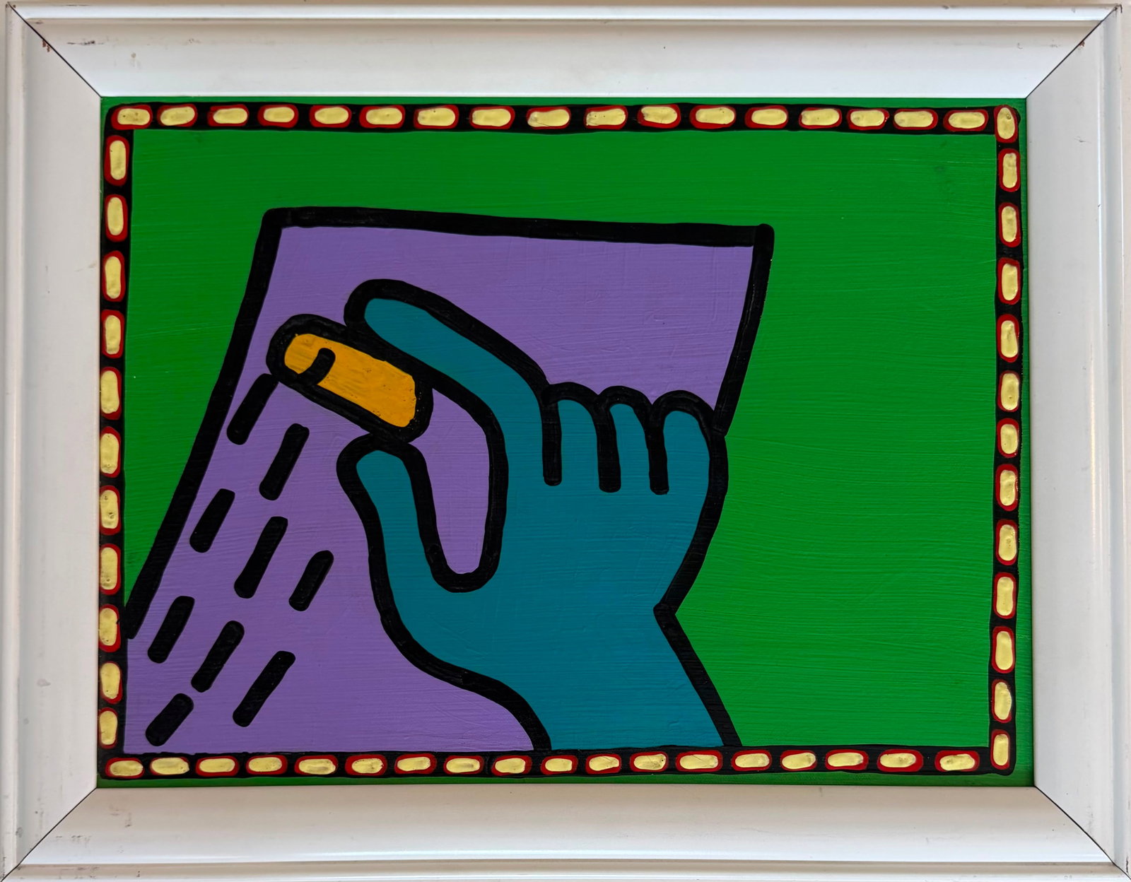 Keith Haring American 1958-1990 Acrylic painting on canvas in the style.De Kooning,Kline, Haring Era: Title: Untitled Technique: Acrylic on canvas Measures: 11 x 15 inches (27.9 x 38.1 cm) Year: 1984Condition: Good condition. Surface presents stable pigment application with vivid coloration and well-p