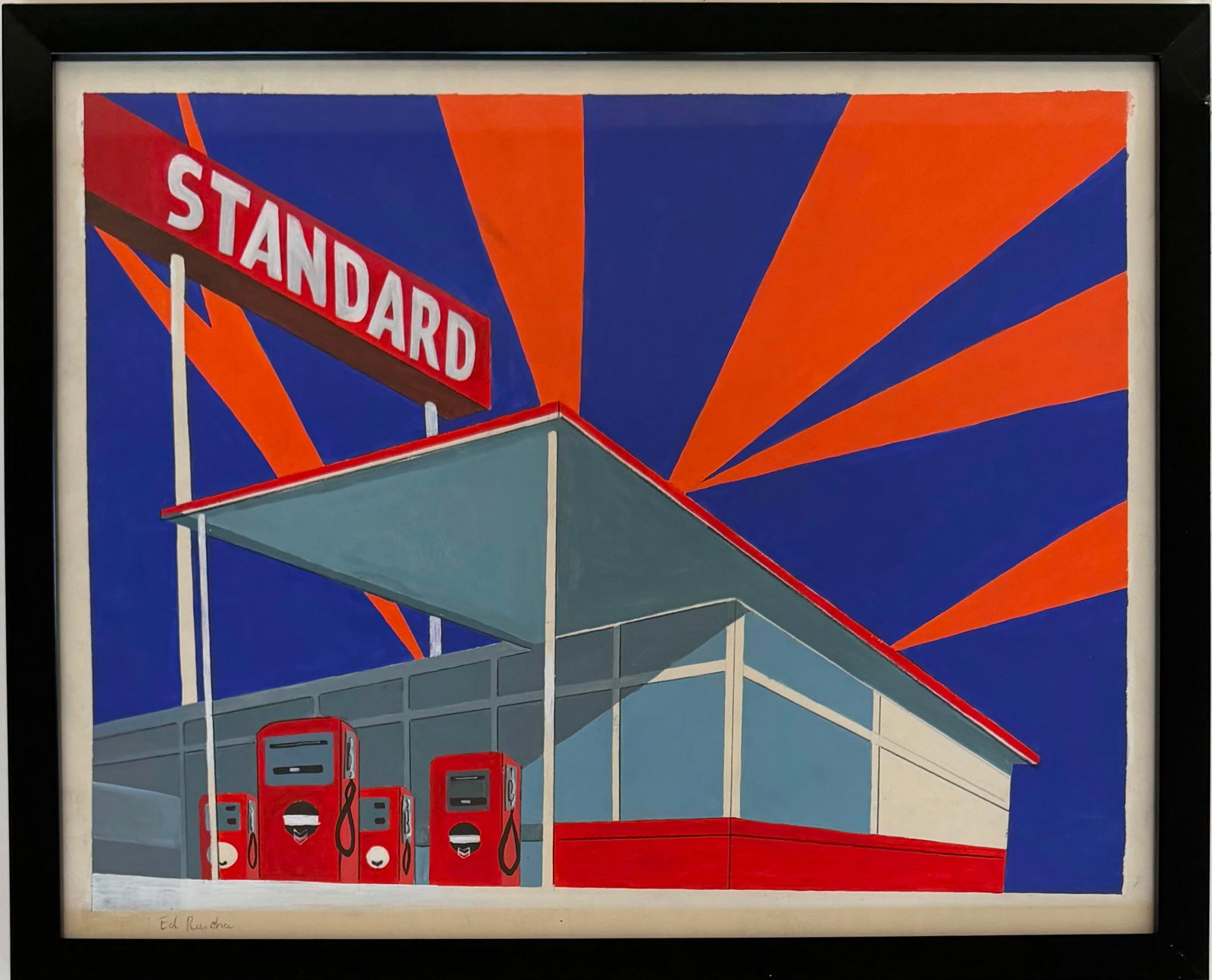 Ed Ruscha (B.1937) Watercolor on Paper In the Style of. Ruscha, Pollock and Kline Abstract Era.: Title: Standard Station Composition Technique: Gouache on paper Measures: 16 × 20 inches (40.6 × 50.8 cm) Year: Circa 1960sCondition: The painting is in good overall condition. The surface shows smo