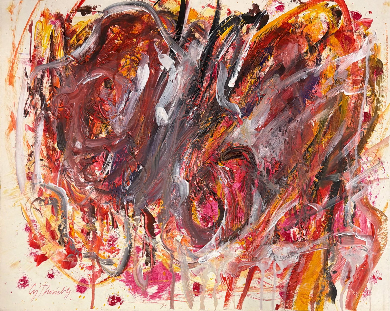 Cy Twombly American 1928-2011 Crimson Gesture, In the Style of, Painting on Carton (1 of 4)