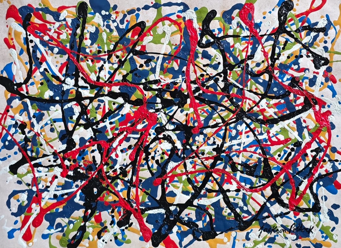 Jackson Pollock American 1912-1956 oil on paper painting In the style Untitled Drip Composition II (1 of 5)