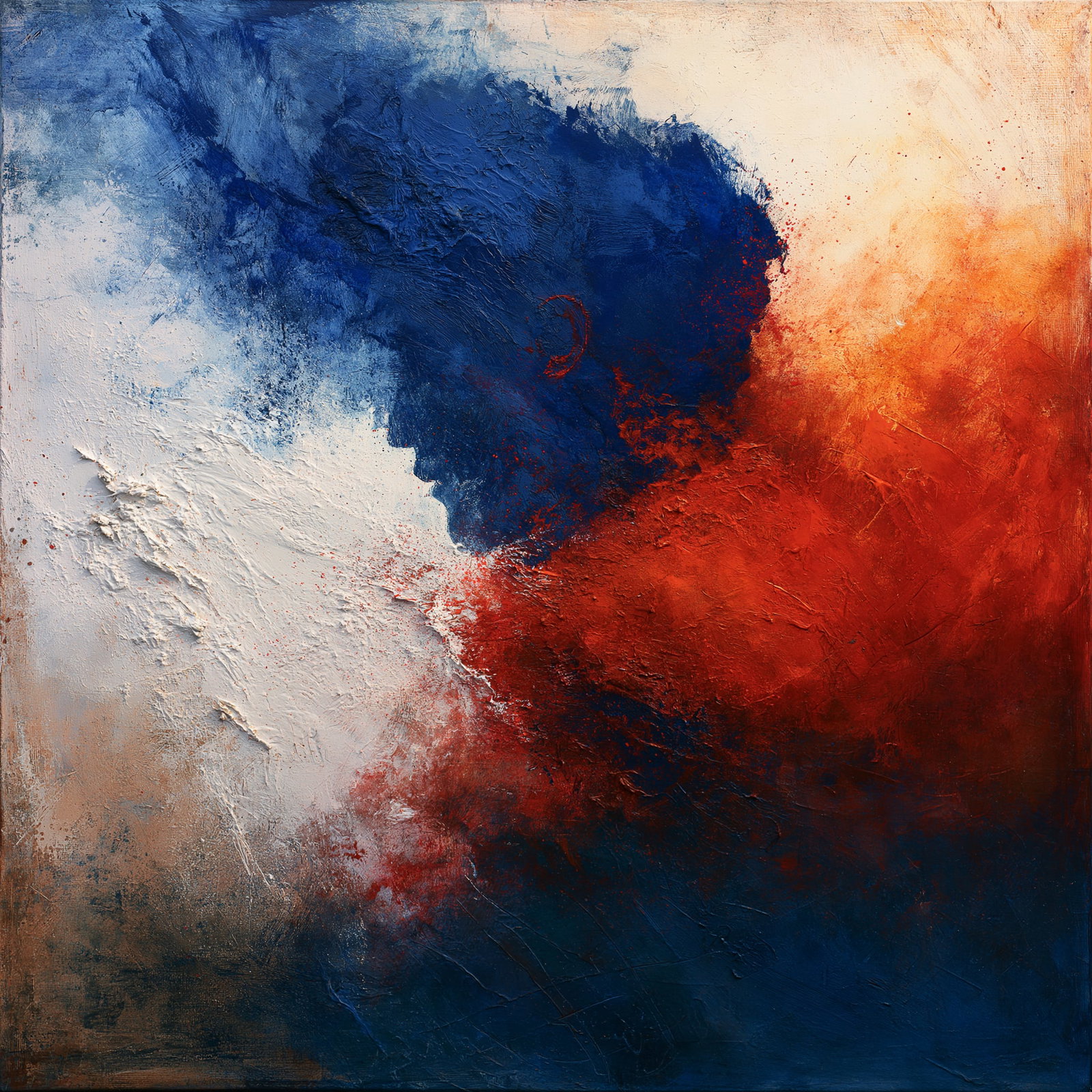 Chromatic Silence. Acrylic print on panel. By the IAAG Artists Group. Contemporary.: Title: Chromatic Silence Technique: Acrylic print on panel Measures: 20 × 20 inches (51 × 51 cm) Year: Contemporary Condition: Excellent condition. Bold abstract composition featuring rich color sat