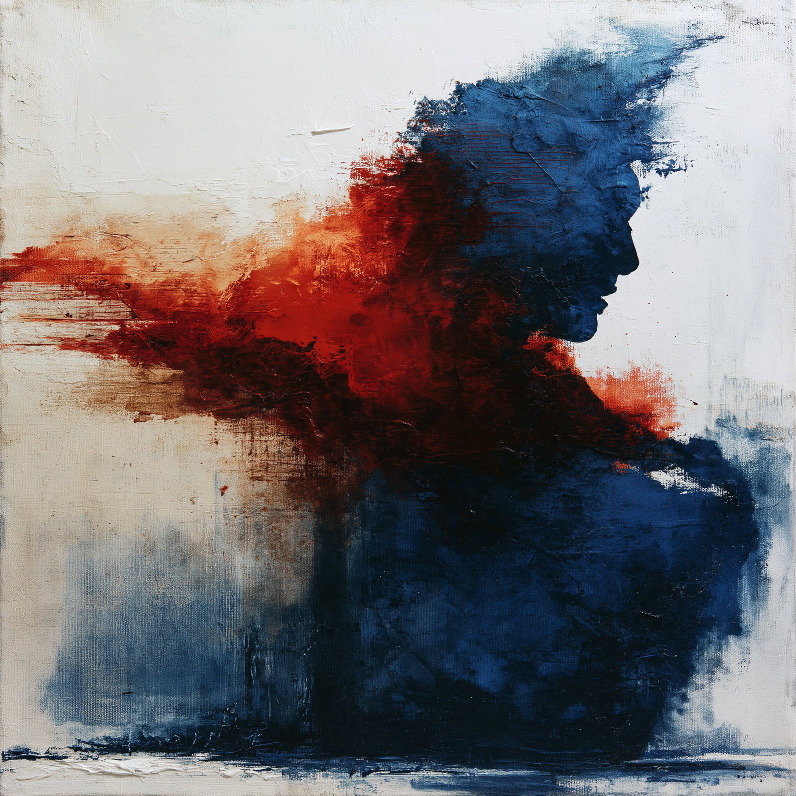Crimson Echo. Acrylic print on panel. By the IAAG Artists Group. Contemporary.: Title: Crimson Echo Technique: Acrylic print on panel Measures: 20 × 20 inches (51 × 51 cm) Year: Contemporary Condition: Excellent condition. Striking abstract figurative composition featuring dram