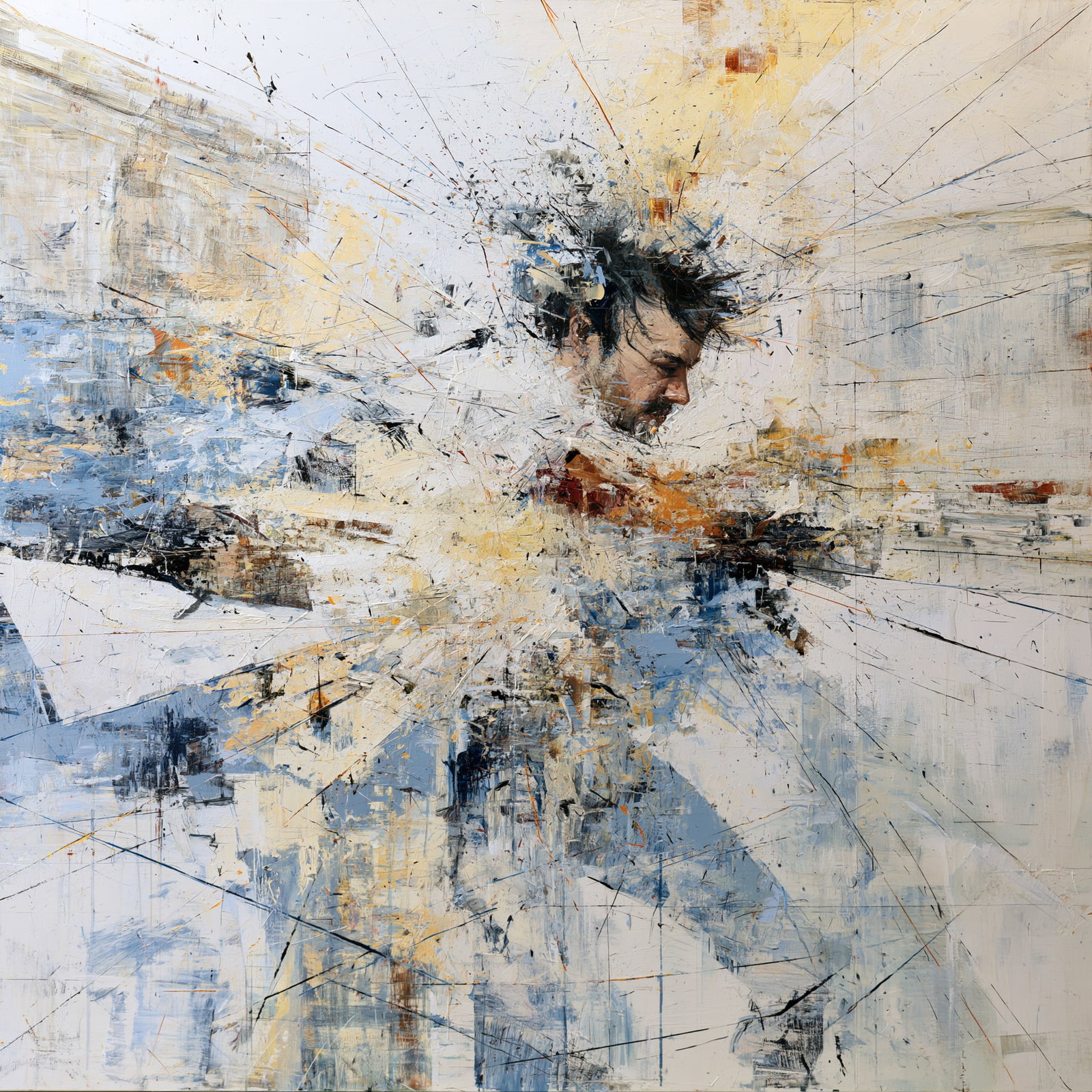 Fragments of Becoming. Acrylic print on panel. By the IAAG Artists Group. Contemporary.: Title: Fragments of Becoming Technique: Acrylic print on panel Measures: 20 × 20 inches (51 × 51 cm) Year: Contemporary Condition: Excellent condition. Dynamic contemporary composition featuring int