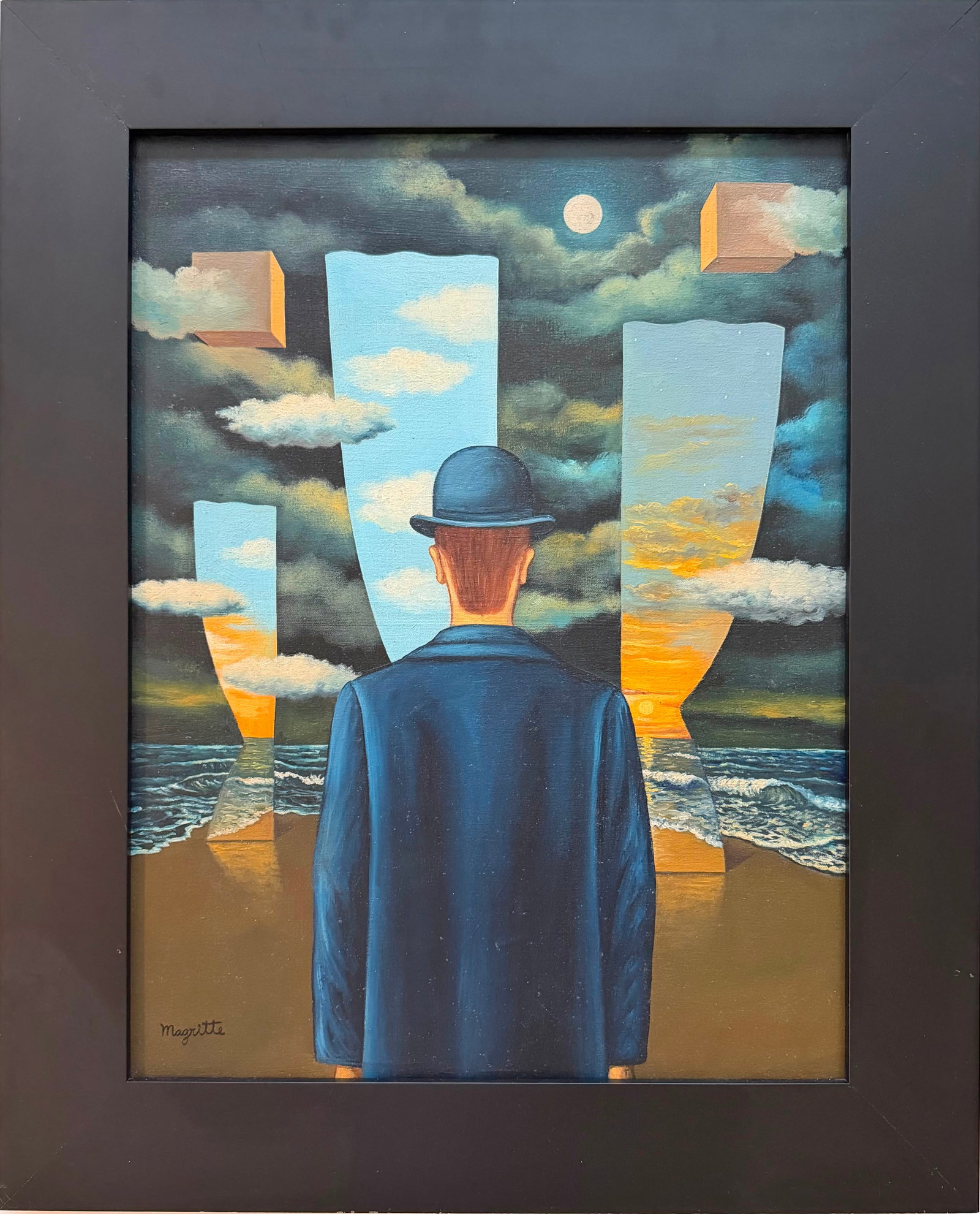 Rene Magritte Belgian 1898 - 1967 Oil on Canvas Beyond Realityin the style of.Picasso,Miro Era: Title: Windows Beyond Reality Technique: Oil on canvas Measures: 21 x 16 inches (53.3 x 40.6 cm) Year: Circa mid-20th century Surrealist period Condition: Good condition. Surface presents stable pigme