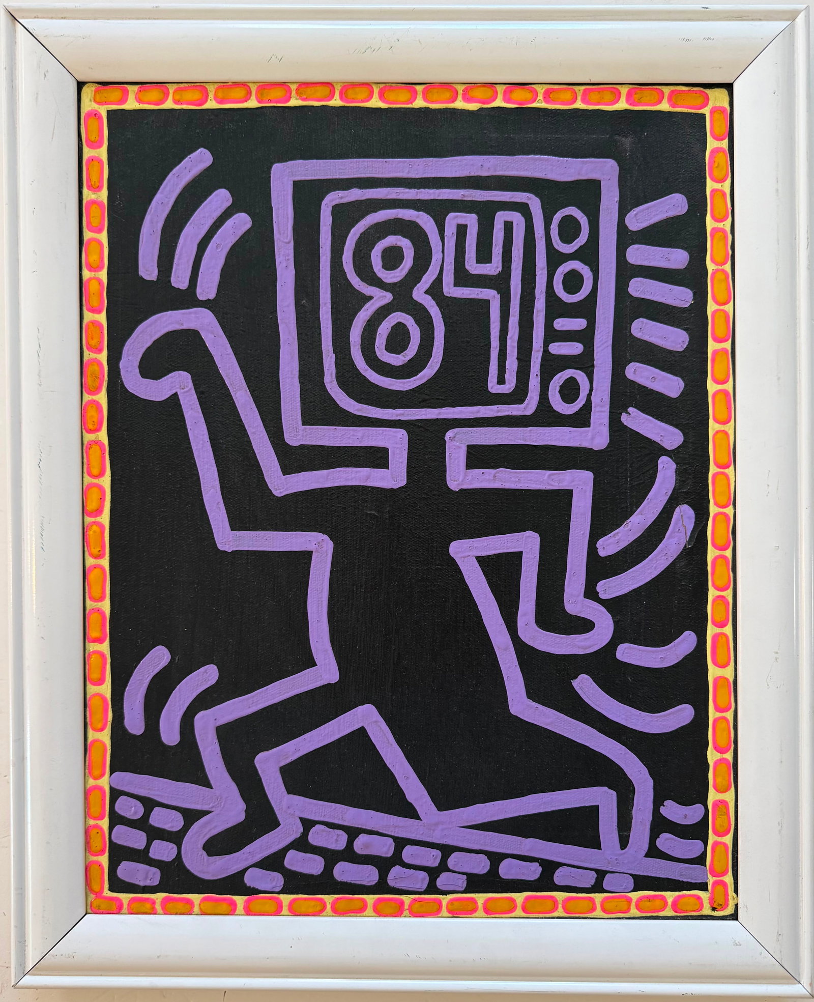 Keith Haring American 1958-1990 Acrylic painting on canvas in the style.De Kooning,Kline, Haring Era: Title: Untitled Technique: Acrylic on canvas Measures: 18 x 14 inches (45.7 x 35.6 cm) Year: 1983 Condition: Good condition. Surface presents stable acrylic application with vibrant coloration and cri